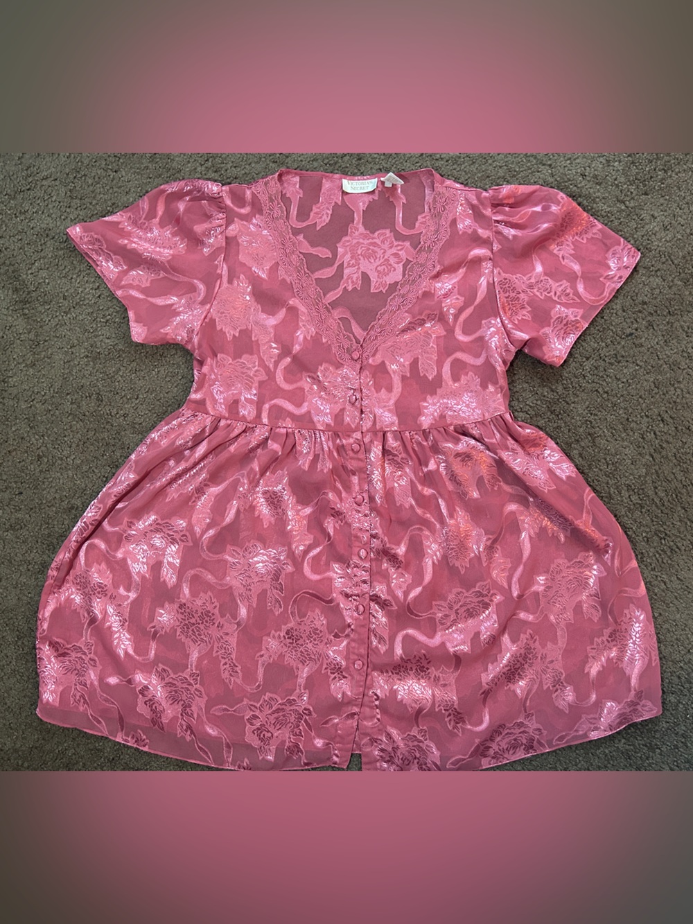 Pink Floral Satin Button-Front Mini Dress